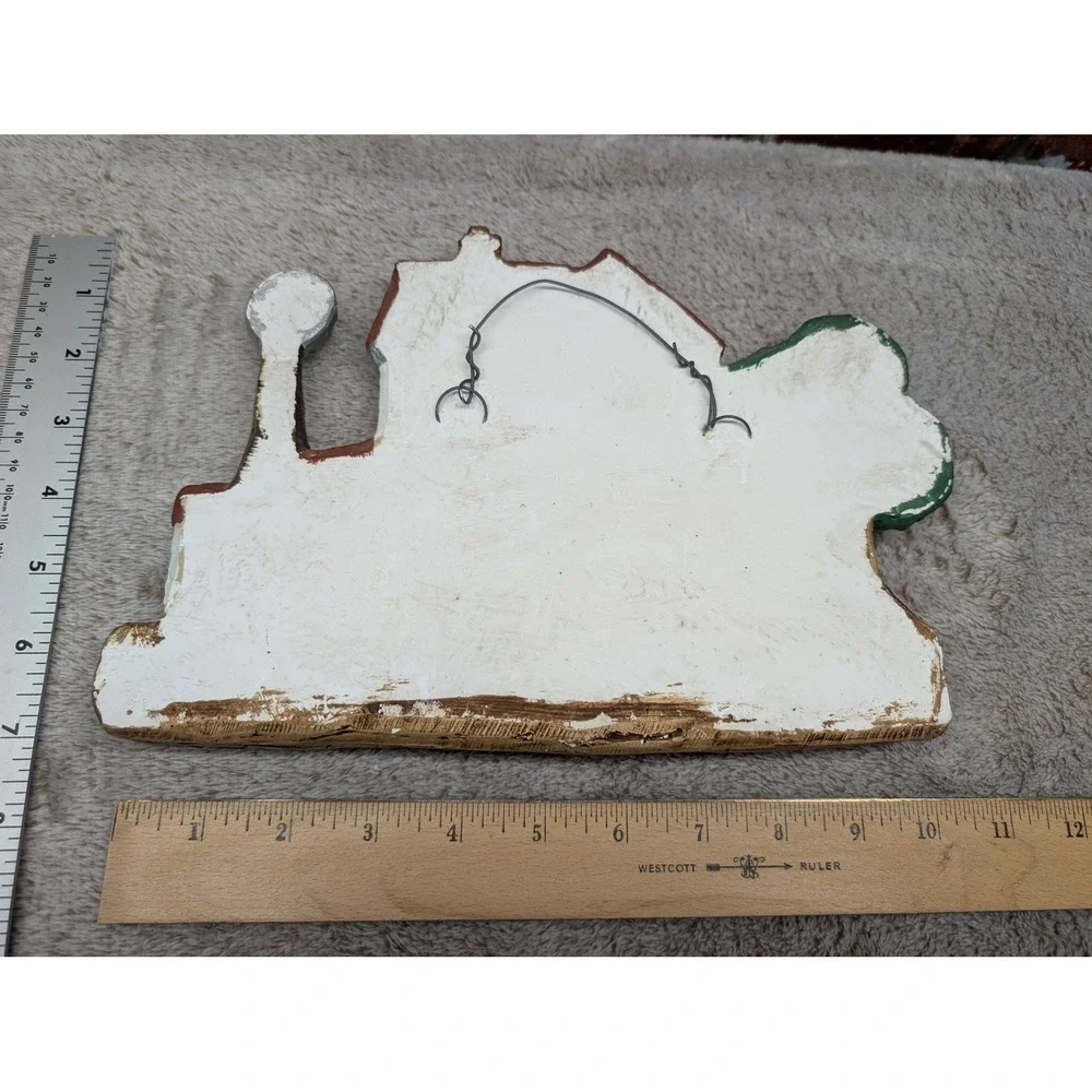 Vintage Farmhouse Barn & Country House Chalkware Wall Plaques Hand Painted Pair